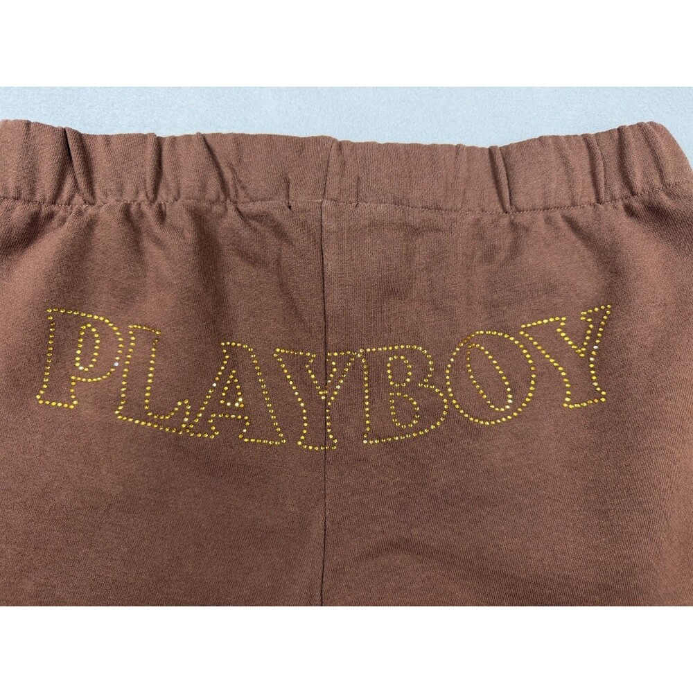 Playboy X Pacsun Y2K Rhinestone Brown Raw Hem Sweat Mini Shorts Women’s XS - Picture 4 of 7